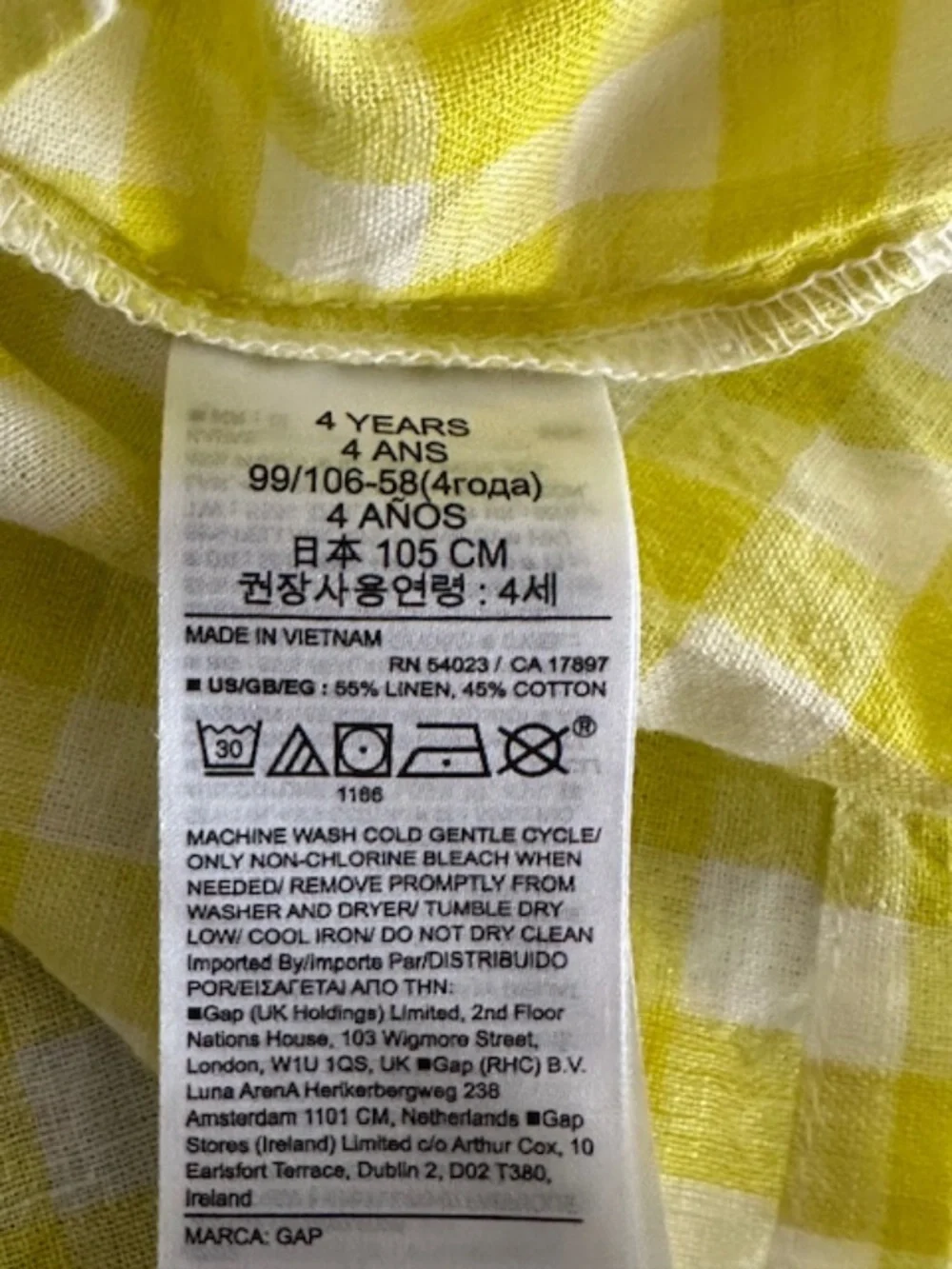 NWT Little Girl Gap Yellow Gingham Linen Peplum Summer Shirt 4T 4 Years